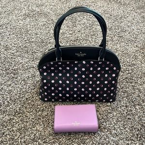 Kate spade matching handbag and wallet in polka dot purple